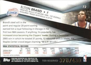 2005-06 Topps Luxury Box - Tier Reserved #72 Elton Brand Back