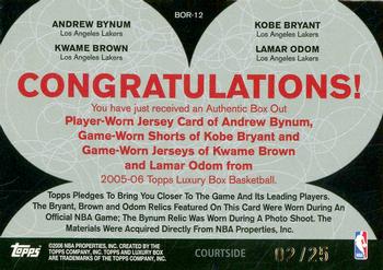 2005-06 Topps Luxury Box - Box Out Quad Relics Courtside #BOR-12 Andrew Bynum / Kobe Bryant / Kwame Brown / Lamar Odom Back