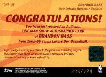 2005-06 Topps Luxury Box - One Man Show Autographs #OMSA-BB Brandon Bass Back