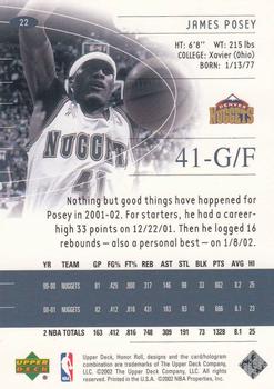 2001-02 Upper Deck Honor Roll #22 James Posey Back