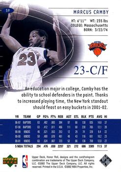 2001-02 Upper Deck Honor Roll #59 Marcus Camby Back
