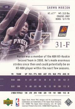 2001-02 Upper Deck Honor Roll #68 Shawn Marion Back