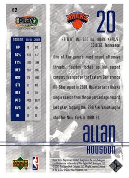 2001-02 UD PlayMakers Limited #62 Allan Houston Back