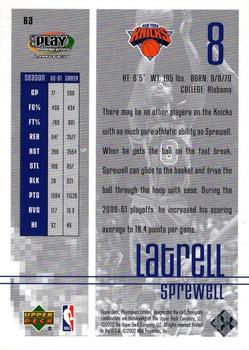 2001-02 UD PlayMakers Limited #63 Latrell Sprewell Back