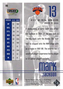 2001-02 UD PlayMakers Limited #65 Mark Jackson Back