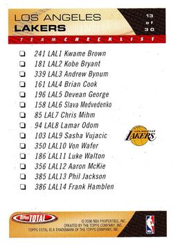 2005-06 Topps Total - Team Checklists #13 Kobe Bryant Back