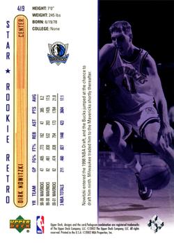 2001-02 Upper Deck #419 Dirk Nowitzki Back