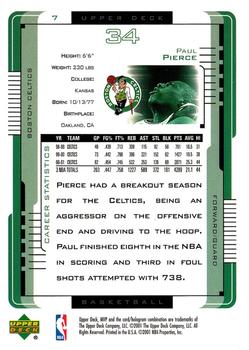 2001-02 Upper Deck MVP #7 Paul Pierce Back