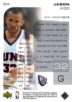 2001-02 Upper Deck Pros & Prospects #64 Jason Kidd Back