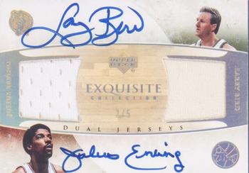 2005-06 Upper Deck Exquisite Collection - Jerseys Dual Autographs #DJA-EB Julius Erving / Larry Bird Front