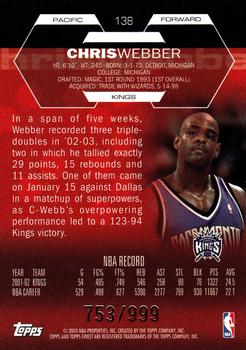 2002-03 Finest #138 Chris Webber Back