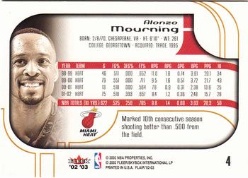 2002-03 Flair #4 Alonzo Mourning Back