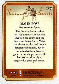 2002-03 Fleer Platinum #157 Malik Rose Back