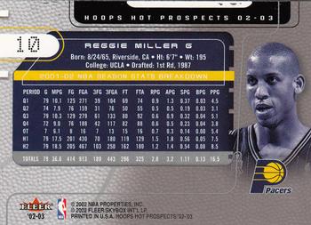 2002-03 Hoops Hot Prospects #10 Reggie Miller Back