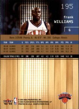 2002-03 Hoops Stars #195 Frank Williams Back