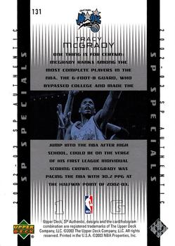 2002-03 SP Authentic #131 Tracy McGrady Back