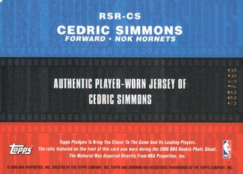 2006-07 Bowman - Rookie Snapshots Relics #RSR-CS Cedric Simmons Back