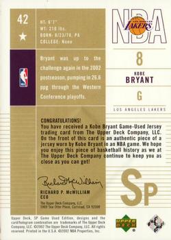 2002-03 SP Game Used #42 Kobe Bryant Back