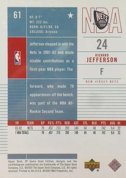 2002-03 SP Game Used #61 Richard Jefferson Back