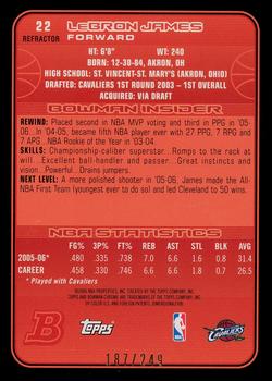 2006-07 Bowman Chrome - Refractors #22 LeBron James Back