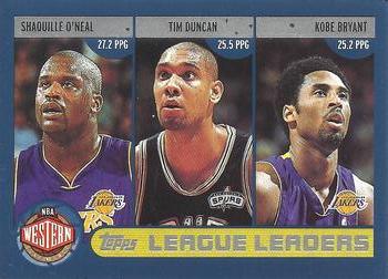 2002-03 Topps #179 League Leaders (Shaquille O'Neal / Tim Duncan / Kobe Bryant / Allen Iverson / Paul Pierce / Tracy McGrady) Front