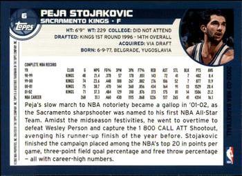 2002-03 Topps #6 Peja Stojakovic Back