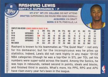 2002-03 Topps #8 Rashard Lewis Back