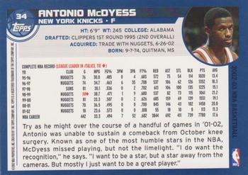 2002-03 Topps #34 Antonio McDyess Back