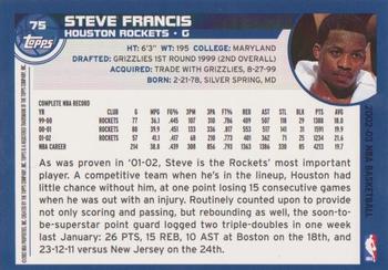 2002-03 Topps #75 Steve Francis Back