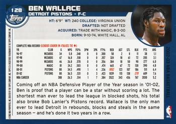 2002-03 Topps #128 Ben Wallace Back