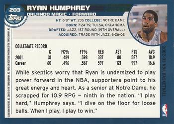 2002-03 Topps #203 Ryan Humphrey Back