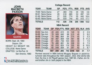 1991-92 Hoops Chicago Bulls Team Night Sheet SGA #NNO John Paxson Back