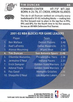 2002-03 Topps Ten #44 Tim Duncan Back