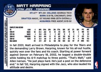 2002-03 Topps Chrome #11 Matt Harpring Back