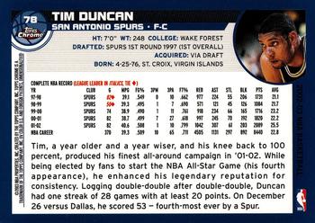 2002-03 Topps Chrome #78 Tim Duncan Back