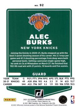 2021-22 Donruss - Holo Green and Yellow Laser #92 Alec Burks Back