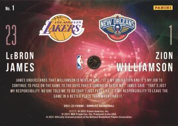 2021-22 Donruss - Duos #1 LeBron James / Zion Williamson Back