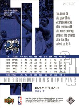 2002-03 Upper Deck Championship Drive #66 Tracy McGrady Back