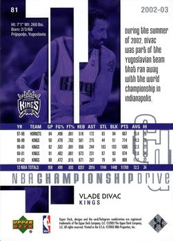 2002-03 Upper Deck Championship Drive #81 Vlade Divac Back
