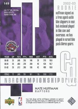 2002-03 Upper Deck Championship Drive #149 Nate Huffman Back