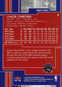 2002-03 Ultra #1 Vince Carter Back