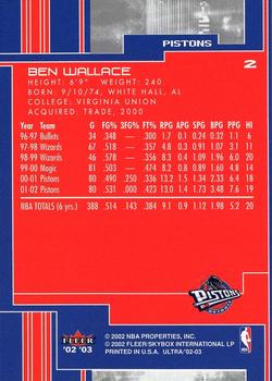 2002-03 Ultra #2 Ben Wallace Back
