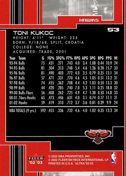 2002-03 Ultra #53 Toni Kukoc Back