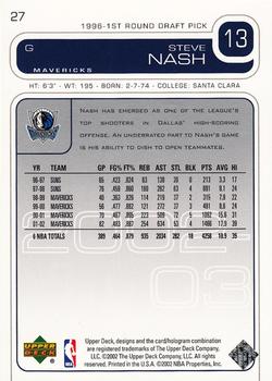 2002-03 Upper Deck #27 Steve Nash Back