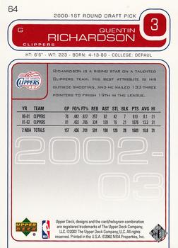 2002-03 Upper Deck #64 Quentin Richardson Back