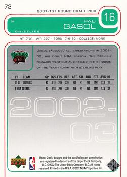 2002-03 Upper Deck #73 Pau Gasol Back