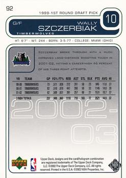 2002-03 Upper Deck #92 Wally Szczerbiak Back