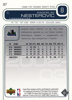 2002-03 Upper Deck #97 Radoslav Nesterovic Back