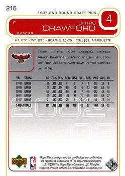 2002-03 Upper Deck #216 Chris Crawford Back