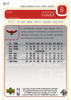 2002-03 Upper Deck #217 Darvin Ham Back